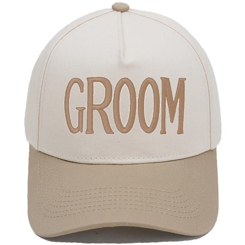 GROOM BRIDE Embroidered Color-Block PVC 5-Panel Trucker Hat European/American Men's/Women's Couple Wedding Party