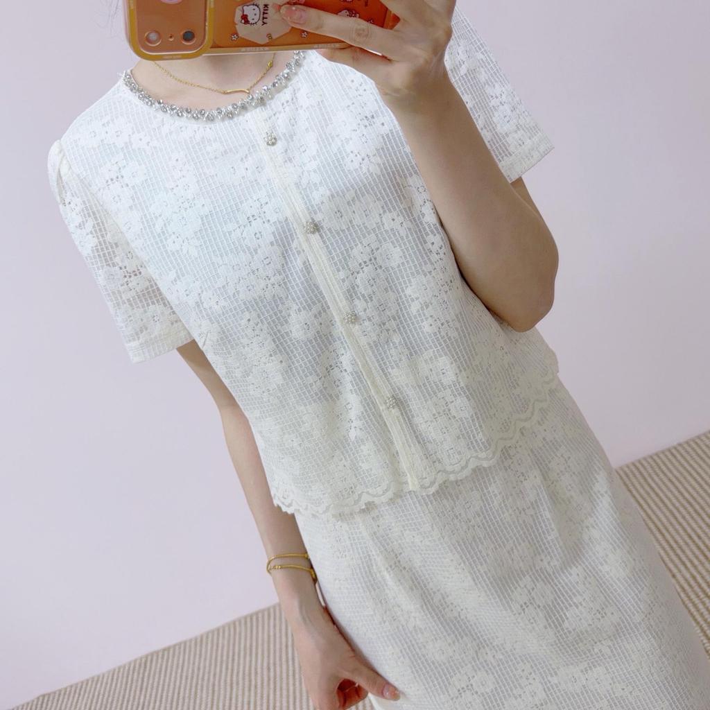 2026 Rhinestone Embellished Round Neck Patchwork Midi Dress with Faux Two-Piece Short Sleeves