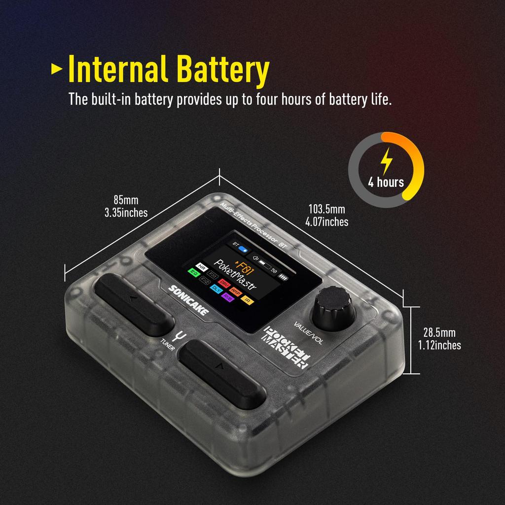 SONICAKE Pocket Master Guitar and Bass Amp Modeling IR Cabinet Simulation Multi-Effects Stereo OTG USB Audio Interface BT Audio 1.75-inch LCD Color