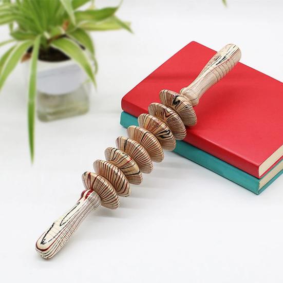 Skin-friendly Fascia Massager Anti-slip Handle Wood Grooved Gear Multifunctional Smooth Roller Massager for Home