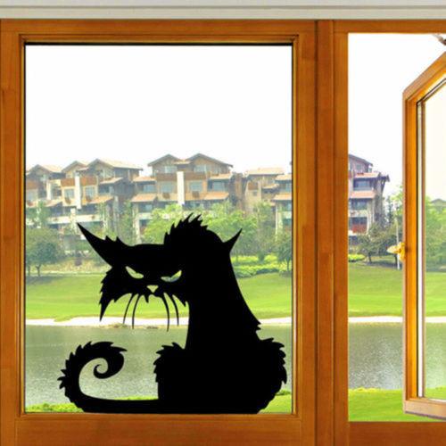 

Cat Terror Halloween Shopwindow Wall Stickers Home Decor Room Mural Art Decals Black Cat(15*13cm)