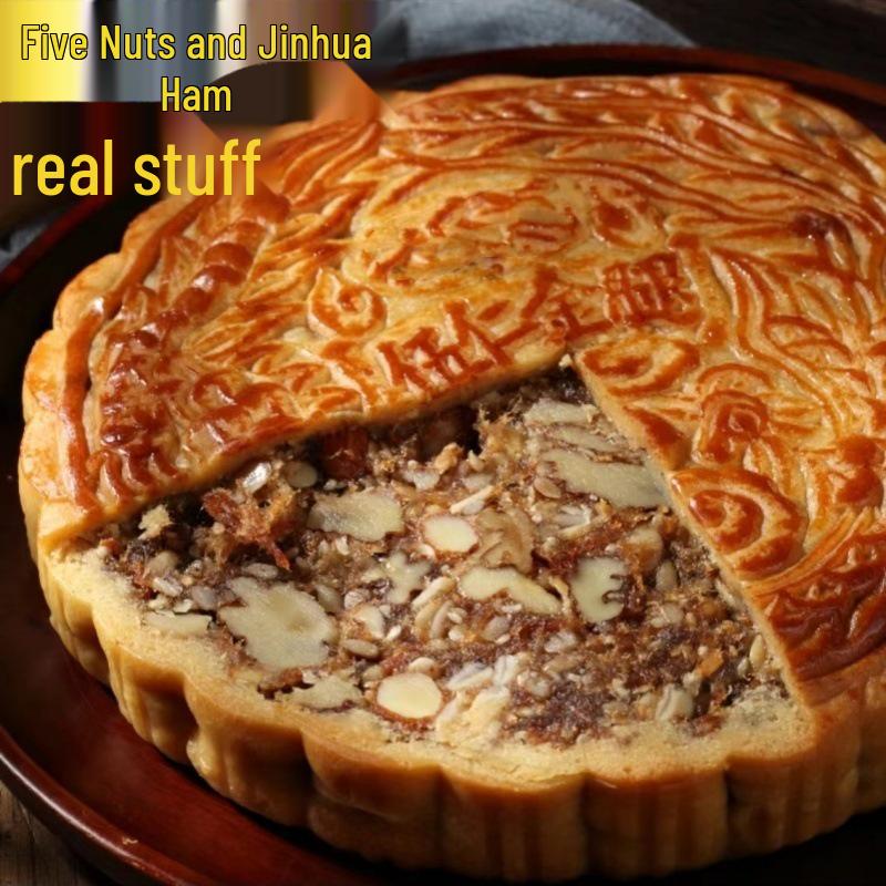 Snowy Yolk Lotus Seed Paste & Five Nuts BBQ Pork Mooncake - Extra Large, Egg Yolk, Old-Fashioned Style