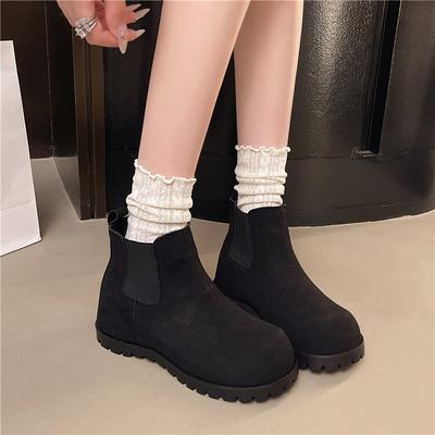Retro Big Head Short Boots Women's 2025 New Autumn Suede Small Inner Heightening Martin Boots Thick-soled Chelsea Boots