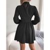 Spring and Summer Sexy Hollow Out A-line Party Short Dress Slim Waist Casual Turtleneck Long Sleeve Evening Dress Streetwear Solid Color Clothing