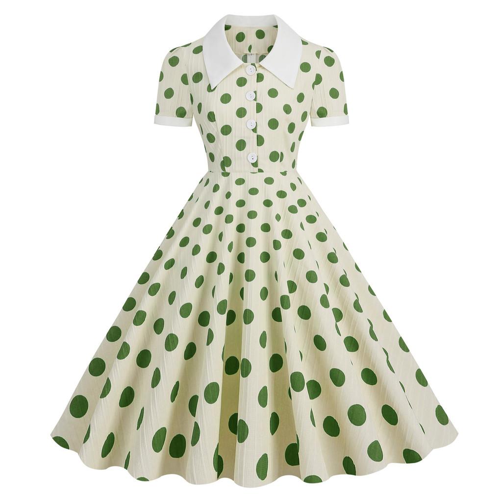Vintage Polka Dot Dress With Spliced Details For Casual Outings And Parties