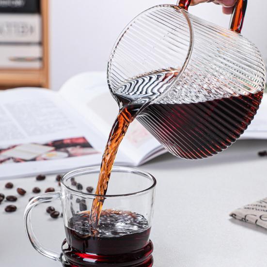 Cafetera de 350ML/500ML con Pico en Forma de V Diseño Rayado Vidrio Patrón Vertical Cafetera para Compartir Café para el Hogar