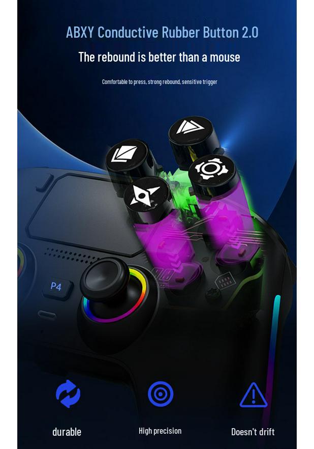 PS4 Wireless Bluetooth Game Controller with Hall Effect Triggers, Magnetic Faceplate, RGB Lights, Dual Vibration, and Six-Axis Gyroscope.