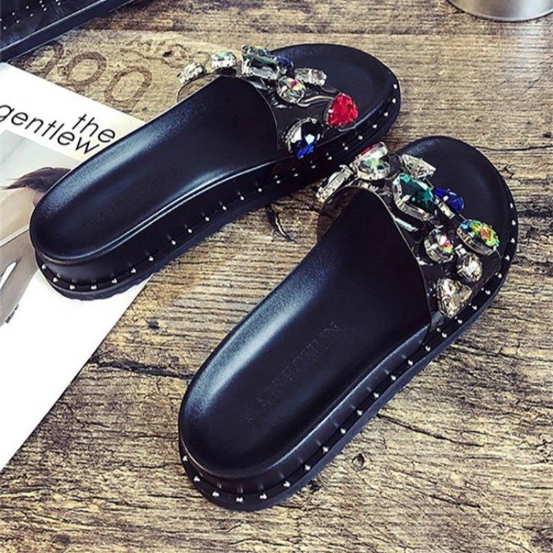 Papuci cu strasuri colorate Femei Designer Pantofi transparenți Sandale cu platformă de cristal Vară Femei Șlapi cu degete deschise