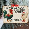 [French Rooster Metal Sign] French Rooster & Hen Theme 1pc Metal Wall Sign | 2D Iron Art Mural, Suitable for Home Courtyard