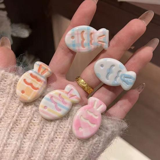 4Pcs Hairpin Cream Macaron Color Snapper Fish Shape Hair Clips Gentle Hold No