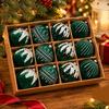 12-Piece Christmas Bauble Set, Soft-Texture Ball Decorations with Decorative Motifs and Top Rings for Holiday Tree Displays