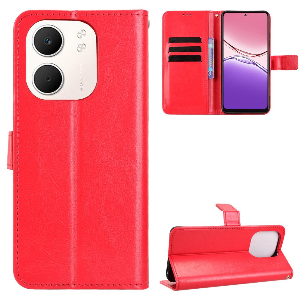

For Oppo A5x 5G/Oppo A5x 4G PU Leather Case with Strap Crazy Horse Texture Phone Wallet Cover Red
