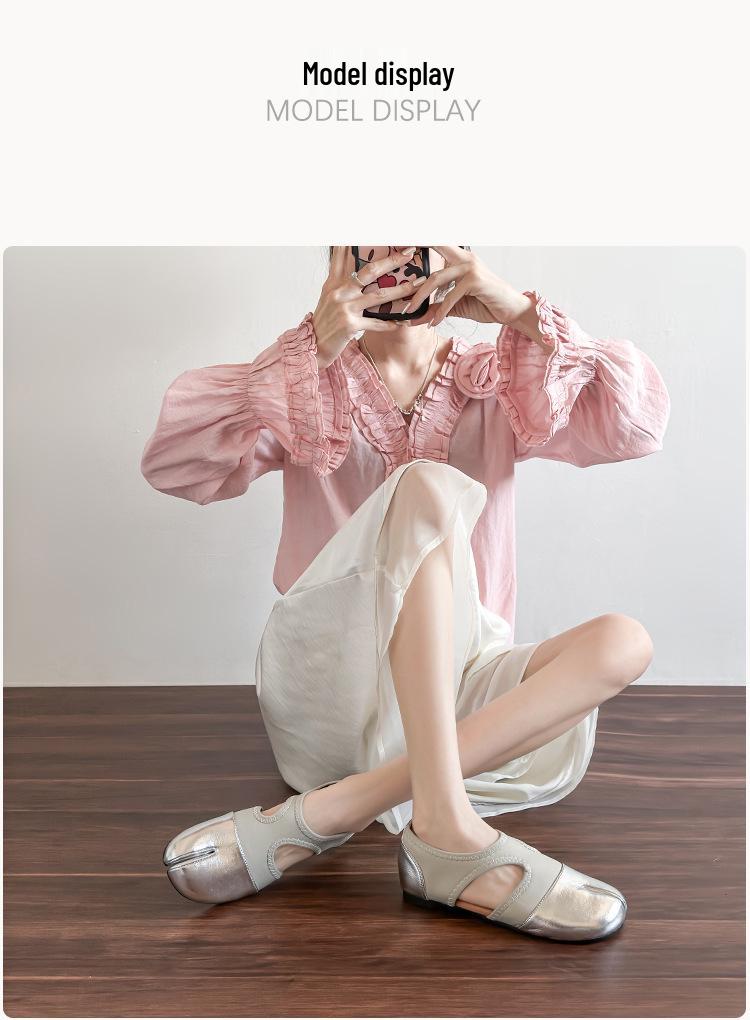 Jetzt verfügbar, sofortiger Versand! Französische Retro-Mules mit geteilter Zehenpartie 'Schweinshaxe' für Damen - Vielseitig, Stilvoll, Lederschuhe.