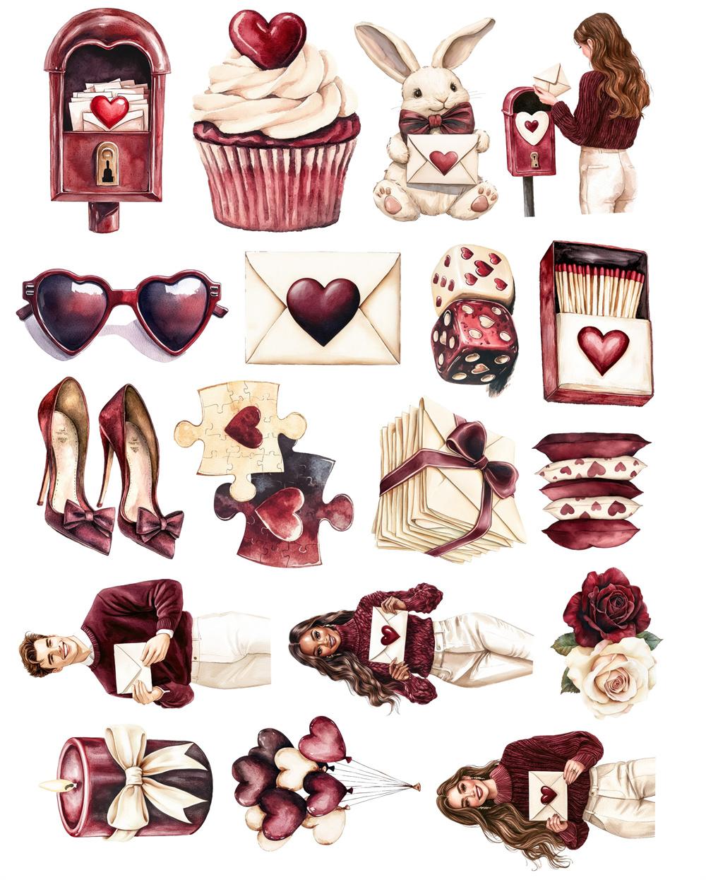 

18pcs kawaii Watercolor Valentine s Day Host Stickers Funny Decoration DIY Scrapbooking Journal Phone Diary Album Planner білий