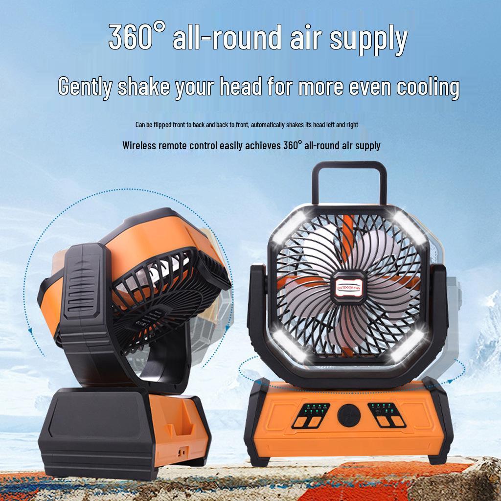 Portable Silent Camping Fan with Light & USB Charging - Large Capacity Outdoor & Fishing Oscillating Fan