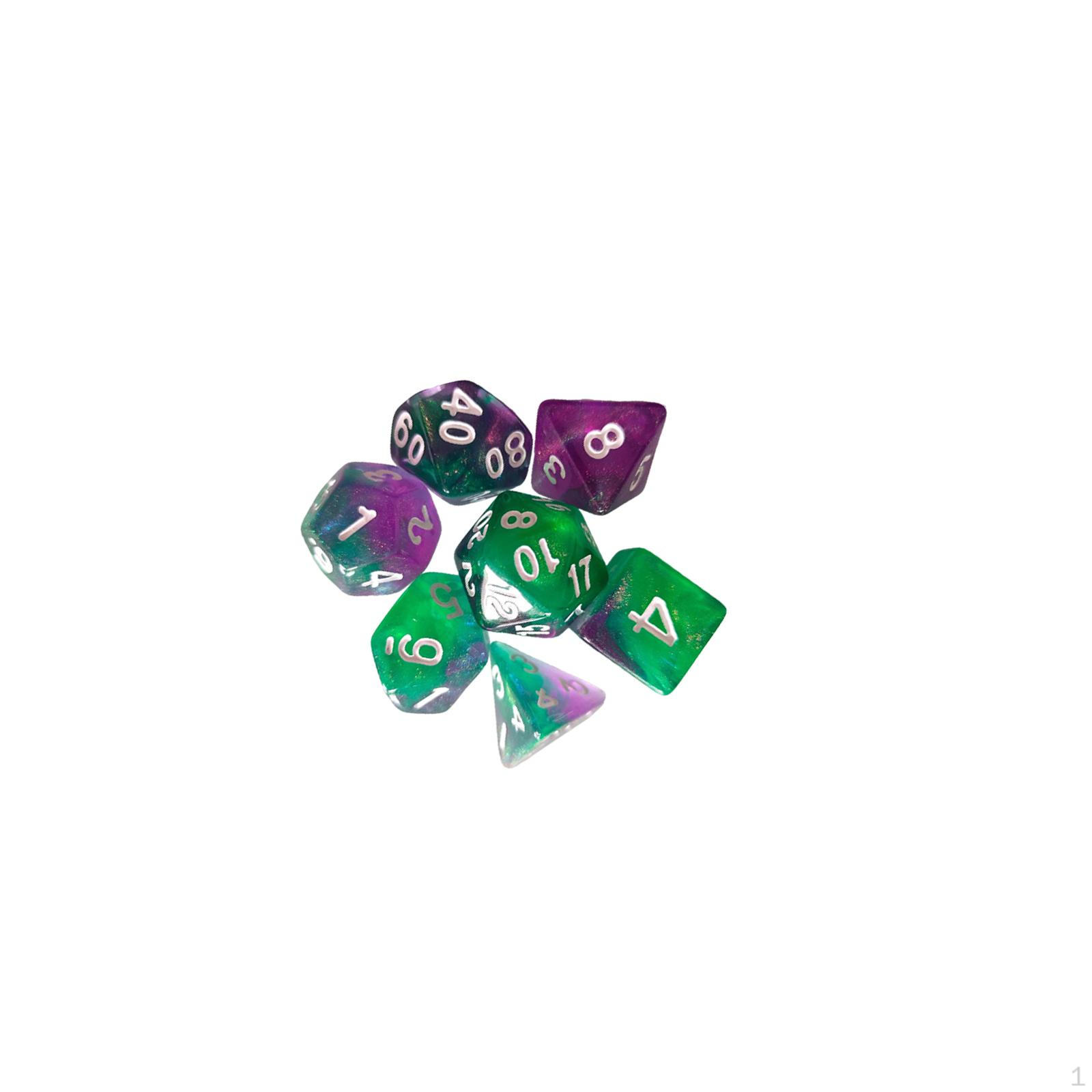 7 Piece Acrylic Dice Set, Polyhedral Party Gifts D4 D20, Game Dice, for Violet and Green