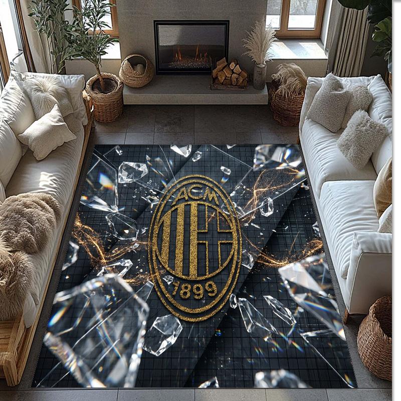 Tappeto in Flanella Stampato AC Milan Antiscivolo Morbido Poliestere Tappeto per Pavimento Tappetino Decorativo da Interno per Camera da Letto Soggiorno Divano Sala Giochi Decorazione Casa