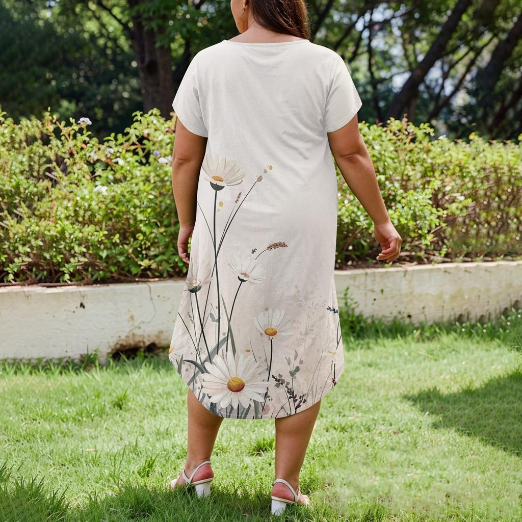 Women Floral Maxi Dress Summer Casual Short Sleeve Dress Sundress V-Neck Long Dresses With Pockets Beach Vacation