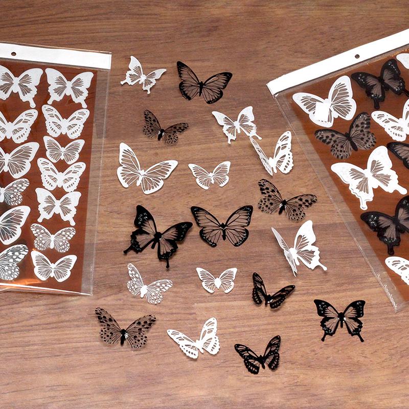 18Pcs/Set 3D Hollow Butterfly Wall Sticker Black&White Wedding Decoration Living Room Home Decor Butterflies Decal Stickers