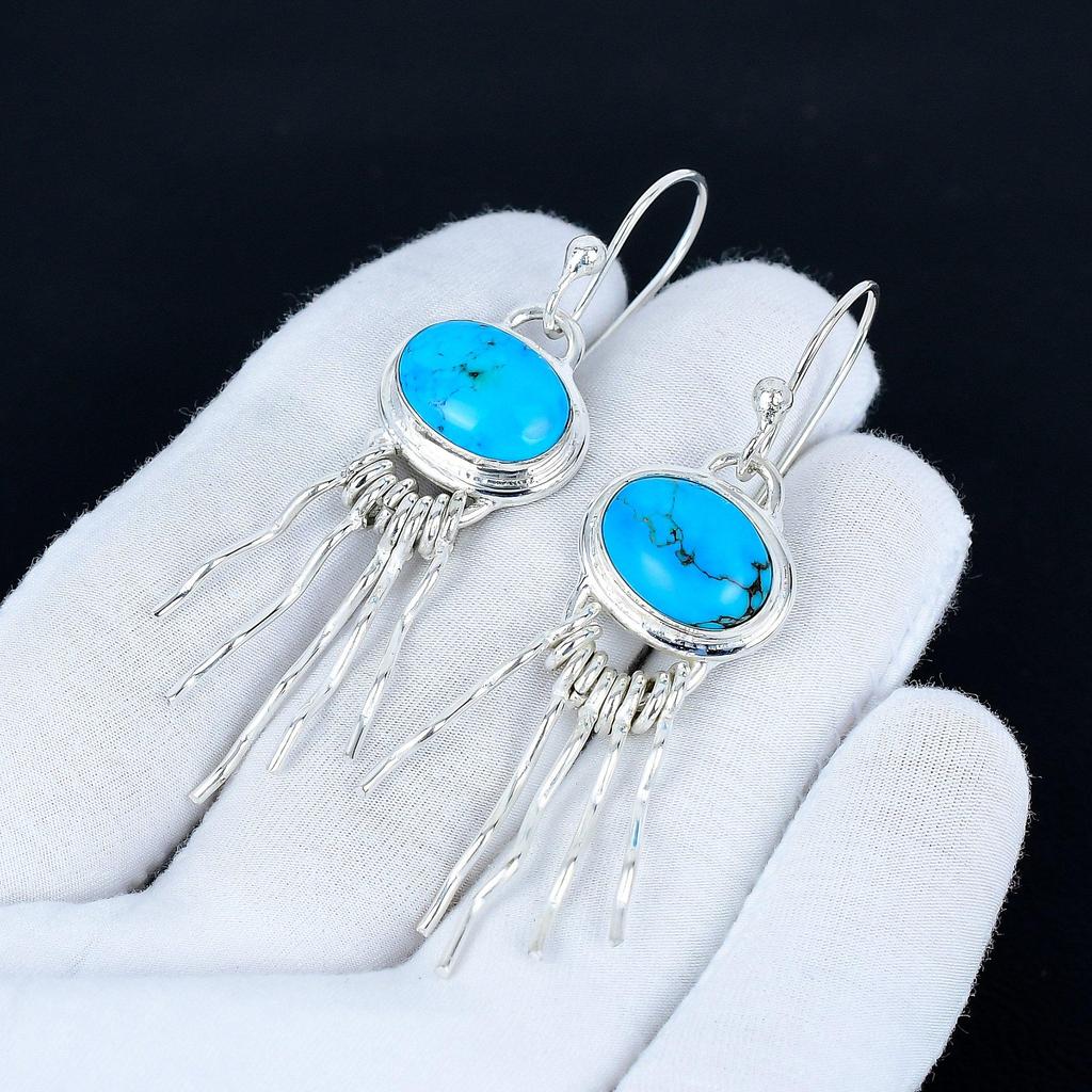Sleeping Turquoise Gemstone Earrings, 925 Sterling Silver Earrings, Handmade Silver Earrings For Gift, Turquoise Dangle Earrings New Year Gift