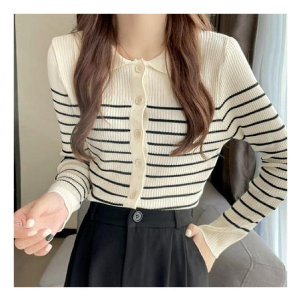 Navava Basic Stripe Long Sleeve Knit Cardigan Nk2005
