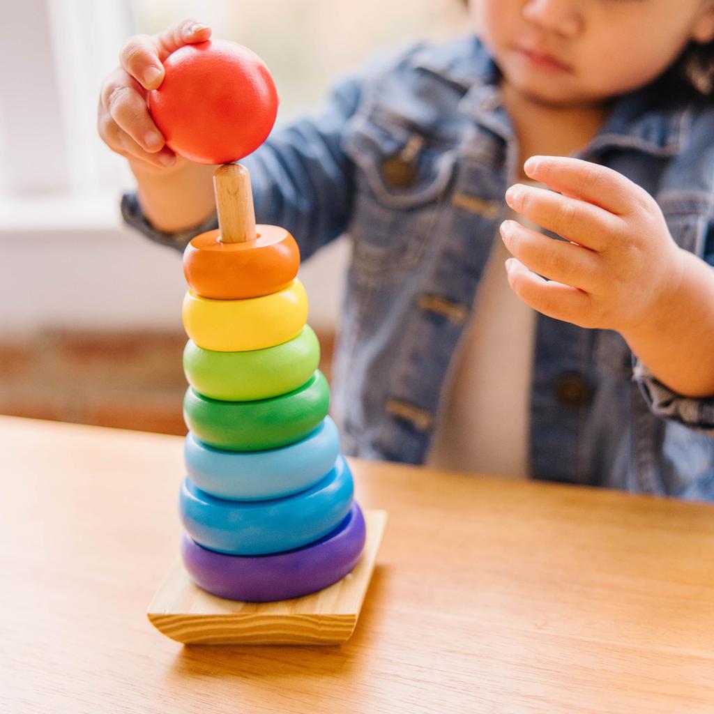 Montessori Rainbow Tower Toys Colorful Stacker Wooden Ring Children Toys Infants Early Educational Games Blocks Toys Gift