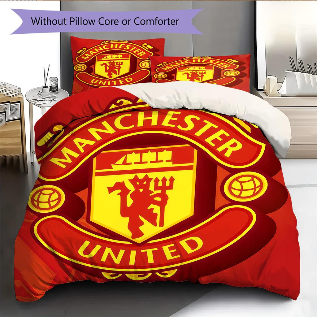 Man Utd Bedding Quilt Set Quilt Cover Pillowcase Home Decoration Birthday Gift (1 * Duvet Cover + 2 * Pillowcase, Without Core)