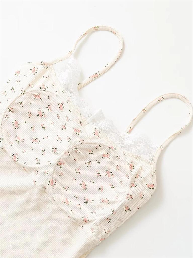 Lace Crop Top with Bowknot & Chest Pads - Slimming Summer Camisole for Petite Women