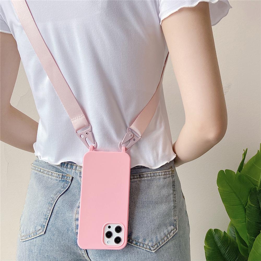Crossbody Lanyard Matte Silicone Soft Case For iPhone 15 Pro Max 14 13 12 11 XR XS X 7 8 Plus Necklace Strap Shockproof Cover