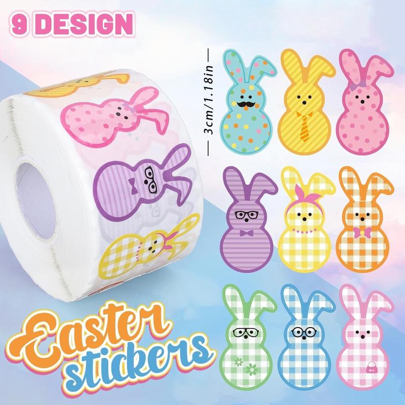 100-500 Stück Osterhasen-Stickerrolle Niedliche bunte Kaninchen-Papieraufkleber 9 Designs Muster Geschenkverpackung Verschlussaufkleber