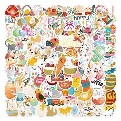 100Pcs Decoration Sticker Waterproof DIY Personalized Easter Theme Cartoon Bunny Graffiti Decal Scrapbooking Supplies