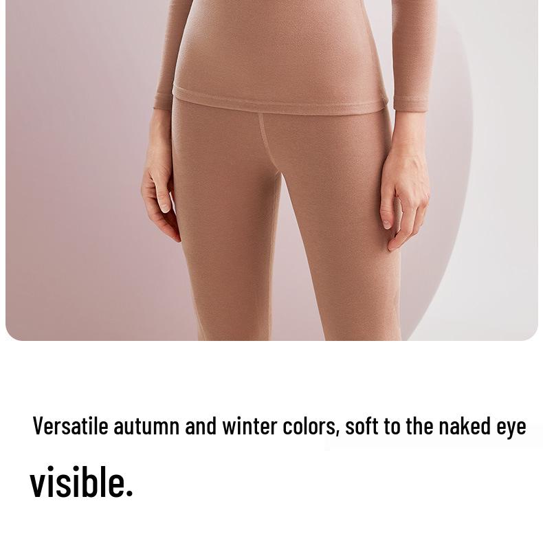 Women's Round Neck Slim Fit Thermal Underwear Set with 7A Antibacterial 100% Wool Filling - Autumn/Winter.