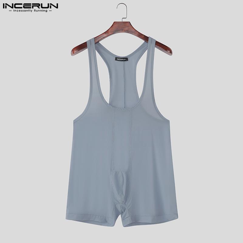INCERUN Men Sleeveless U Neck Fitted See Through Bodysuits One Piece Jumpsuits Underwear