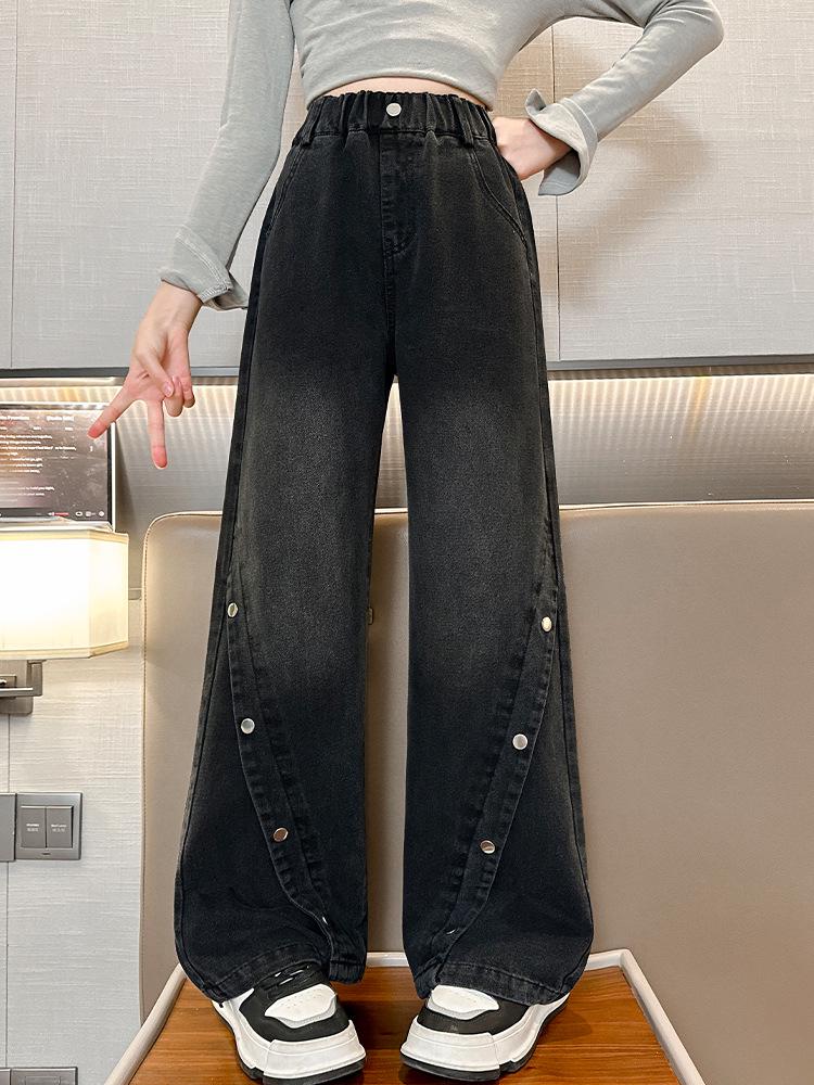 Girls' Wide-Leg Denim Pants, Loose Fit Casual Trousers for Spring and Autumn 2025