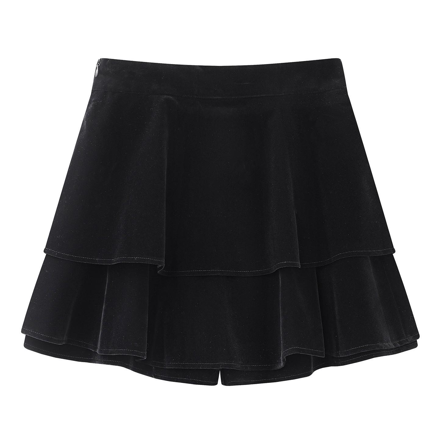 

Retro Velvet Pleated Cake Skirt - Women s Short Skirt, Spring 2026 Petite Christmas Collection, Style R96C011A Small
