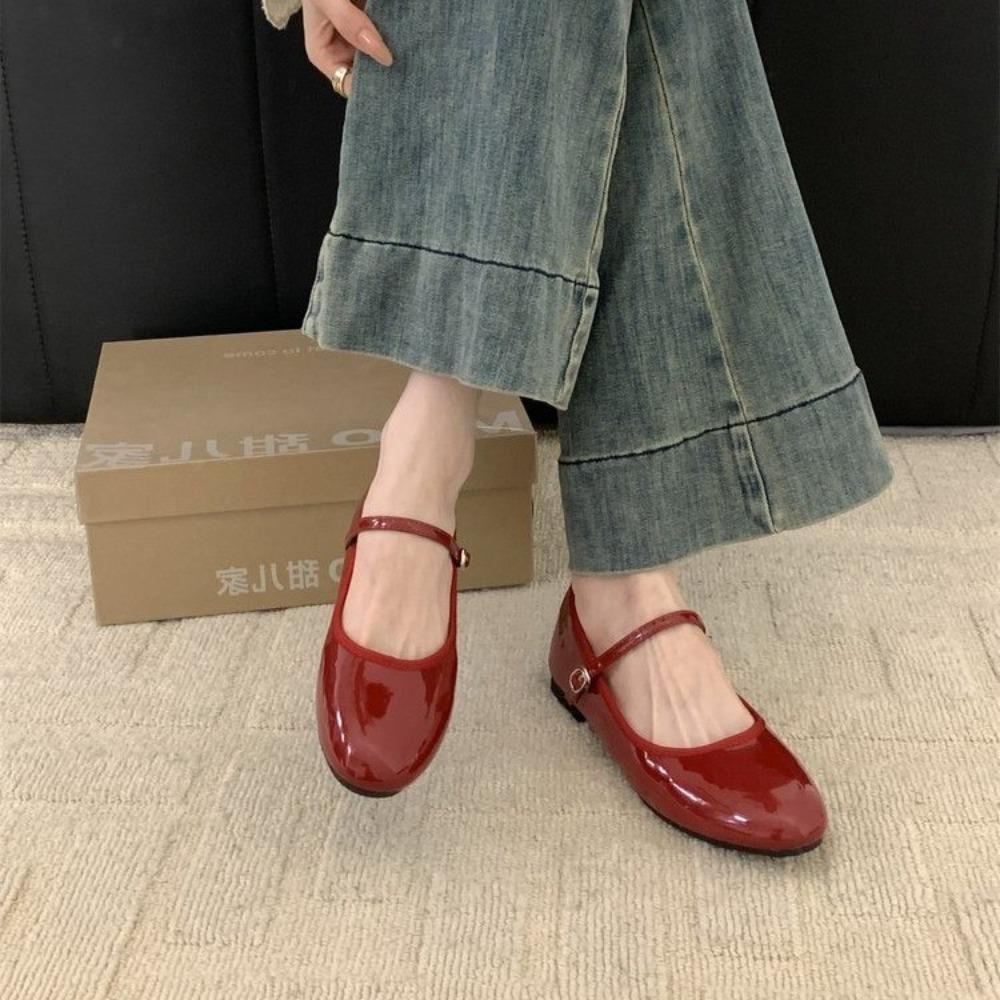 Fashion Spring New Round Toe Women Mary Jane Flats Shoes Shallow Ladies Casual Ballet Shoes Soft Sole Eelgant Leather Shoes