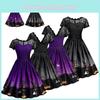 Stunning Women Short Sleeve Halloween Retro Lace Vintage Dress For Festive Elegance