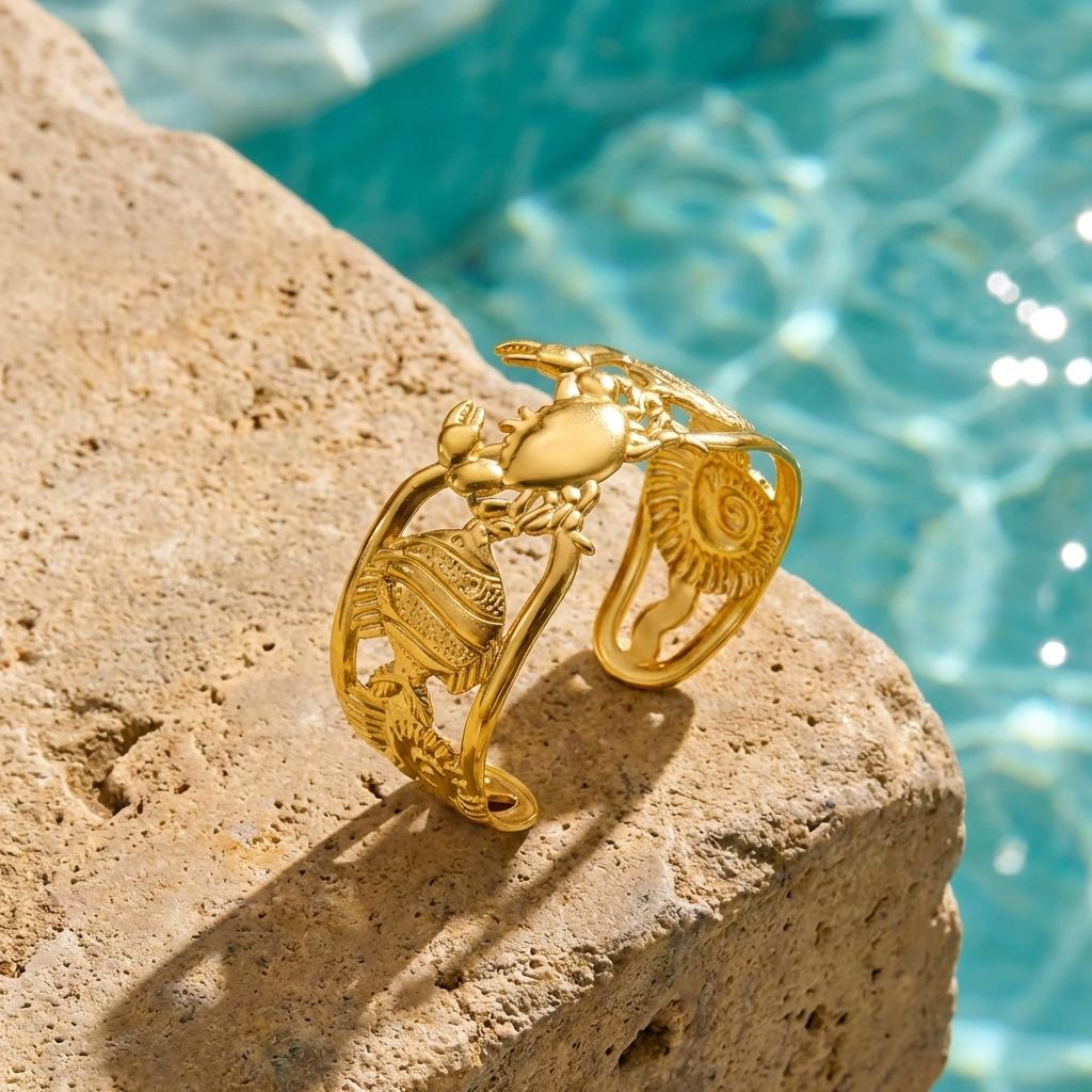 Bohemian Crab Stainless Steel Cuff Bracelet for Women Oversized Irregular Seafish Open Bangle Summer Party Jewelry Gift