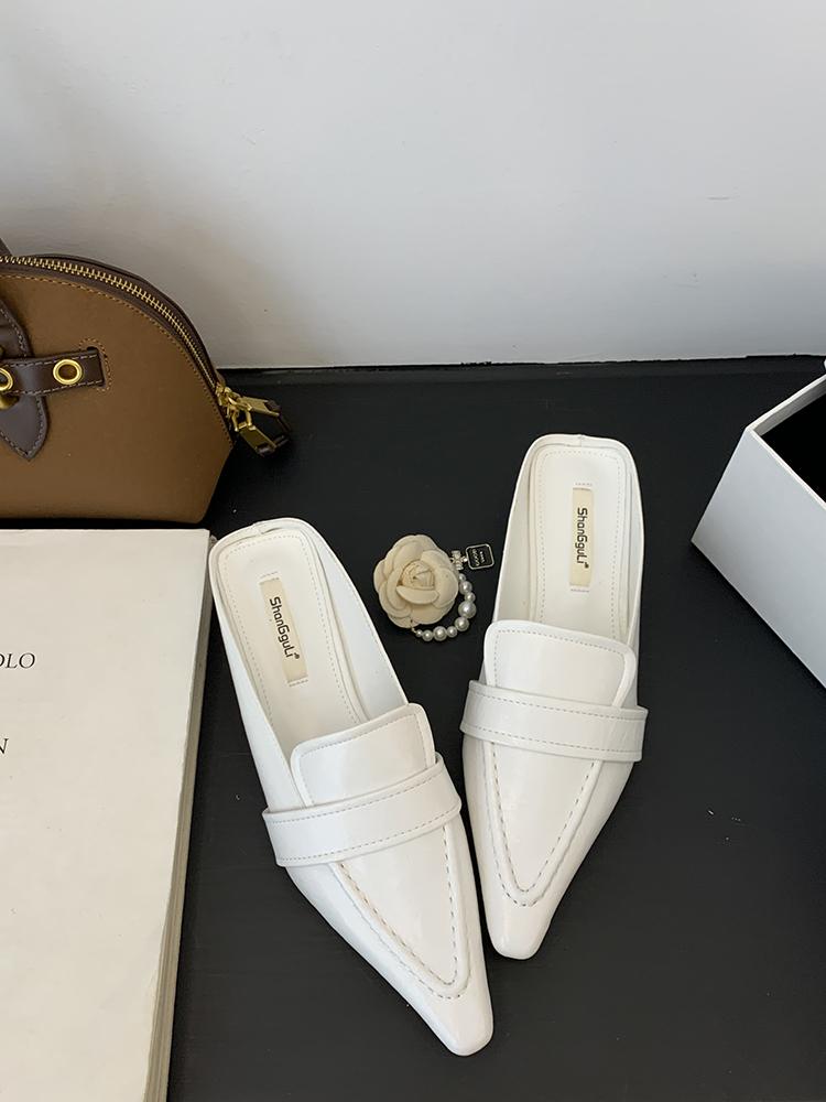 

Fashion 2025 Fashion Women Mules Flat Heels Pointed Toe Slippers Retro Style Casual Dress Shoes New Spring Loafers Casual Sandals Mujer 35 белый