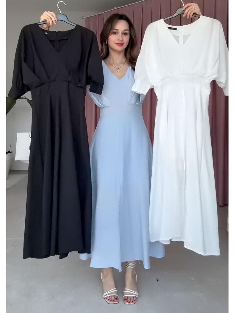 

2025 Summer European & American V-neck Short-sleeved Waist-cinching Women s Dress L белый