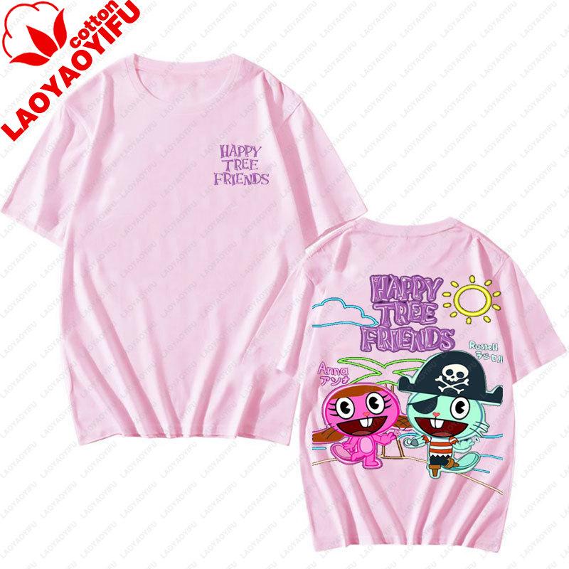 Happy Tree Friends Camiseta Unisex Anime Camiseta Camisa Novedad Tendencia Harajuku Estilo Retro de los 90 Ropa Verano Informal