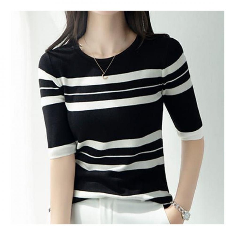 Navava Casual Striped Thin 5 Length Knit Nk2028