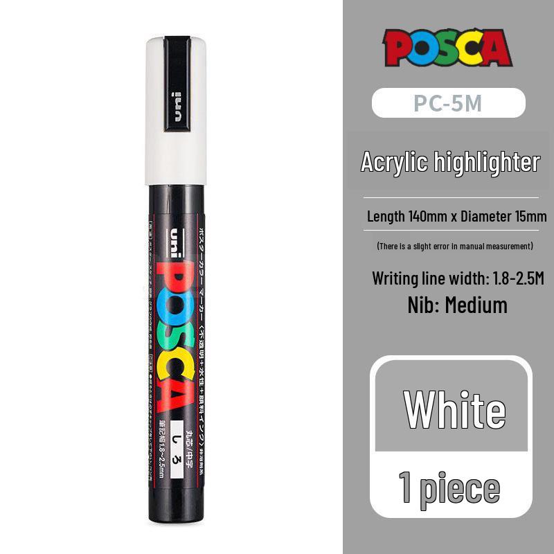 Set de Markere Acrilice Uni POSCA Albe: PC-1M/3M/5M pentru Carduri Negre Pictate Manual