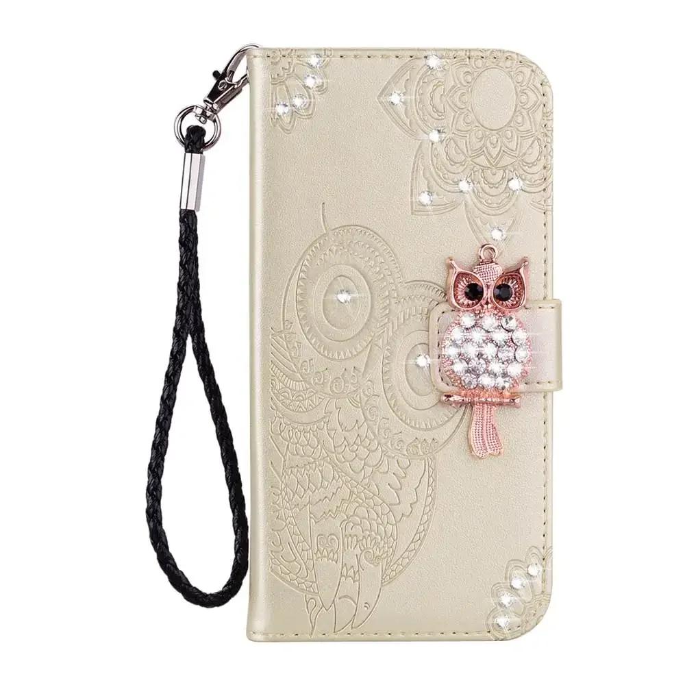 Glitter Leather Wallet Case For iPhone 16 Pro Max 15 14 13 12 11 Pro 3D Owl Flip Bling Cover XS XR X SE2020 Cards Solt Book Bag