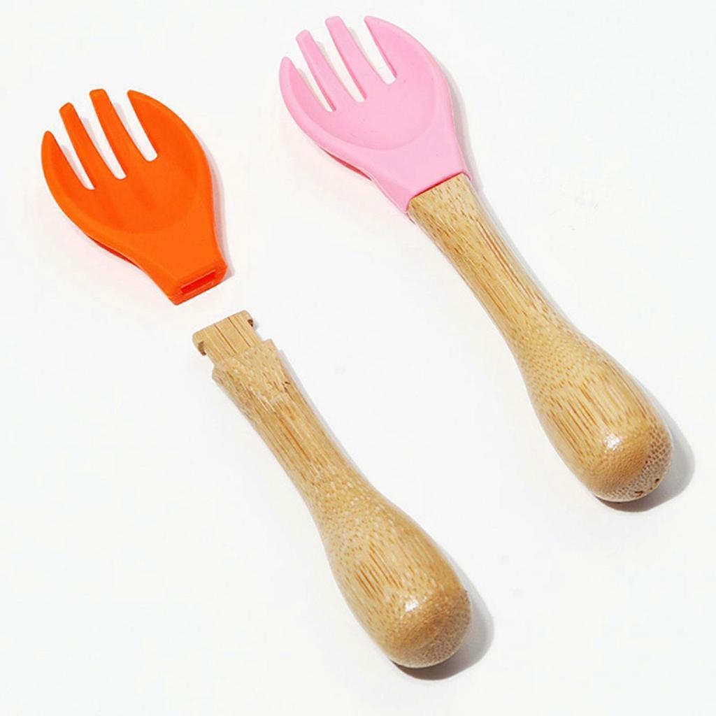 Children Divided Plate Baby Self-feeding Spoon Fork Un-breakable Suction Plate Nursing Bowl Eco-Friendly Bamboo Dishware Pink