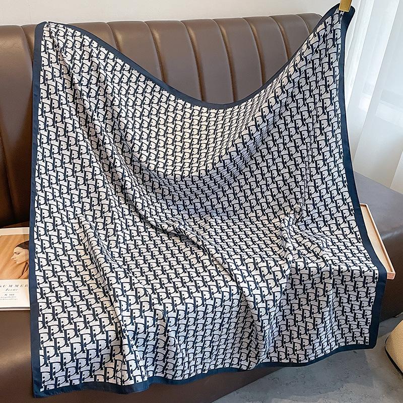 Spring and Autumn Summer Fashion Big Square Scarf Letter Silk Scarf Long Decorative Scarf Shawl Scarf Hairband Women
