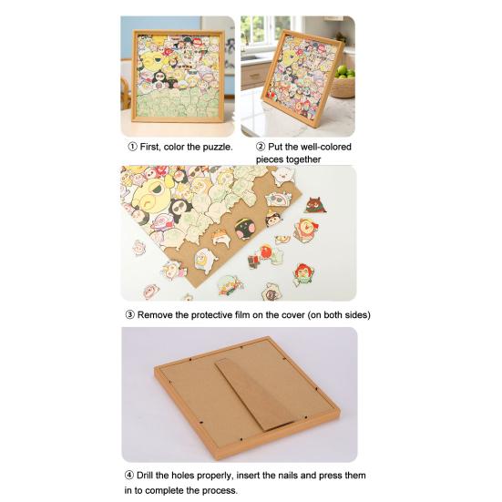 Cartoon Egg Wooden Coloring Puzzle Kit with Photo Frame Marker Pens DIY Hand-Painted Irregular Jigsaw