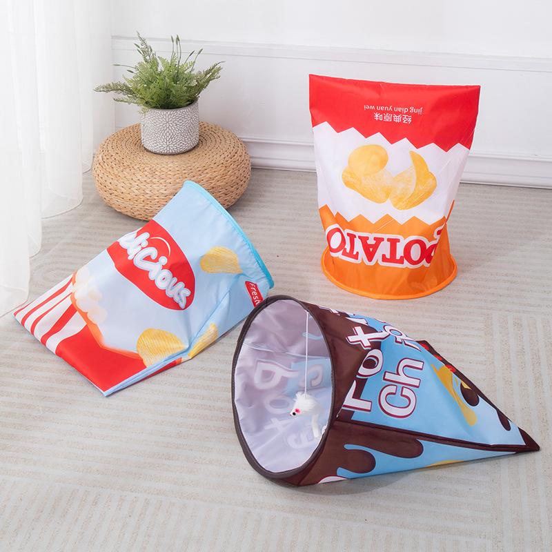 Pet Cat Play Tunnel Toys Collapsible Interactive Cat Drill Bag Indoor Cat Interactive Toys with Crumpled Paper Tunnel Bag