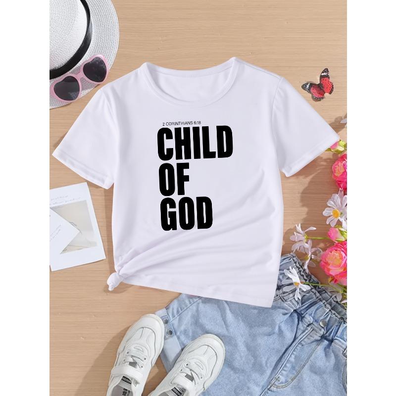 European Sizes Girl "Child of God" Letter Print Creative Versatile Trendy T-shirt