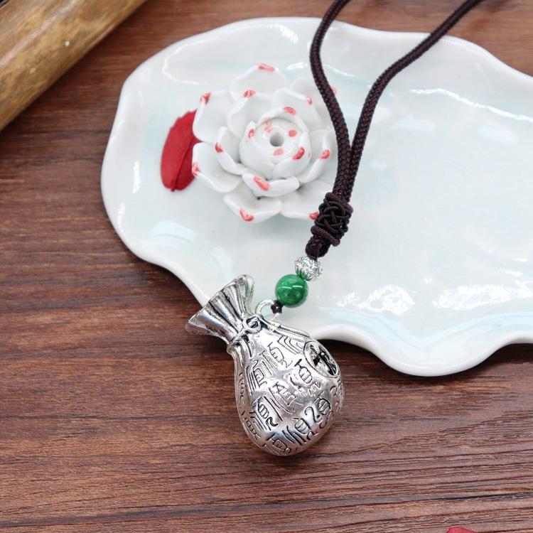 Handmade Retro Cotton and Linen Tibetan Silver Pendant Necklace Medium and Long Flower Versatile Sweater Chain Women's Simple Accessories